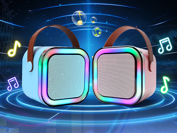 Karaoké Bluetooth portable mini haut-parleur avec 2 microphones sans fil et LED pour enfants et adultes, cadeau d'anniversaire pour garçons et filles âgés