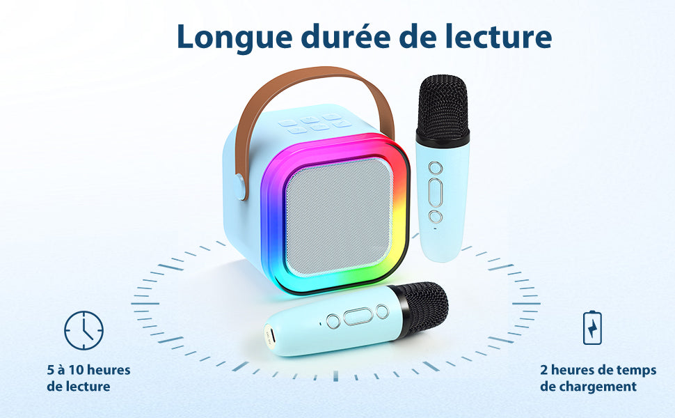 Karaoké Bluetooth portable mini haut-parleur avec 2 microphones sans fil et LED pour enfants et adultes, cadeau d'anniversaire pour garçons et filles âgés