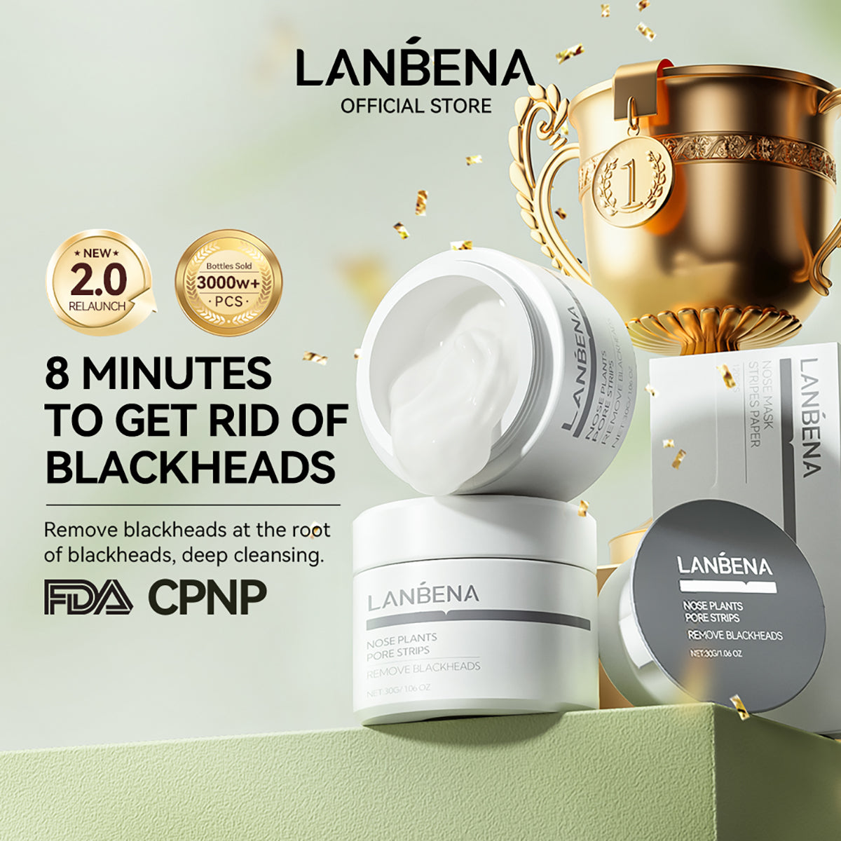 LAMBÉNA Crème + 60 Bandes - Masque pour éliminer les points noirs sur le visage et le nez