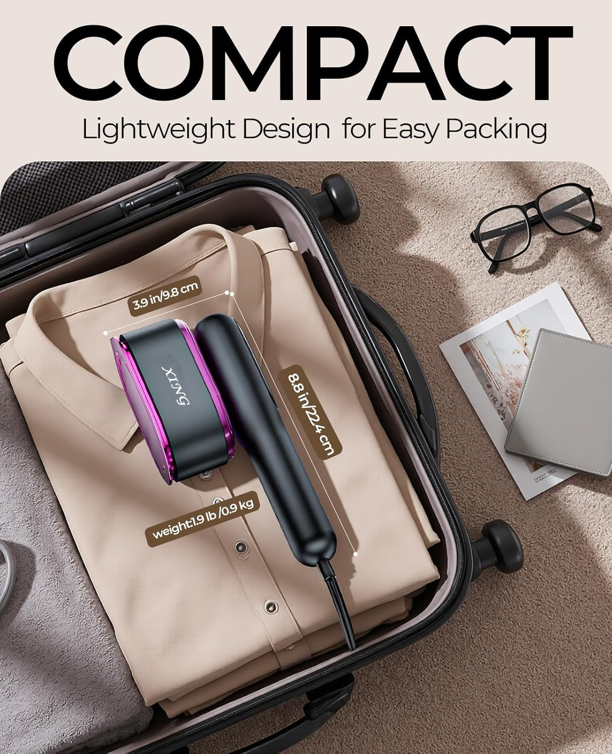Fer à Repasser et défroisseur à Vapeur Professionnel  2 en 1 pour Vêtements, 1200W, Chauffage en 15s, Réservoir 100ml, 5 Modes pour Voyage, Maison