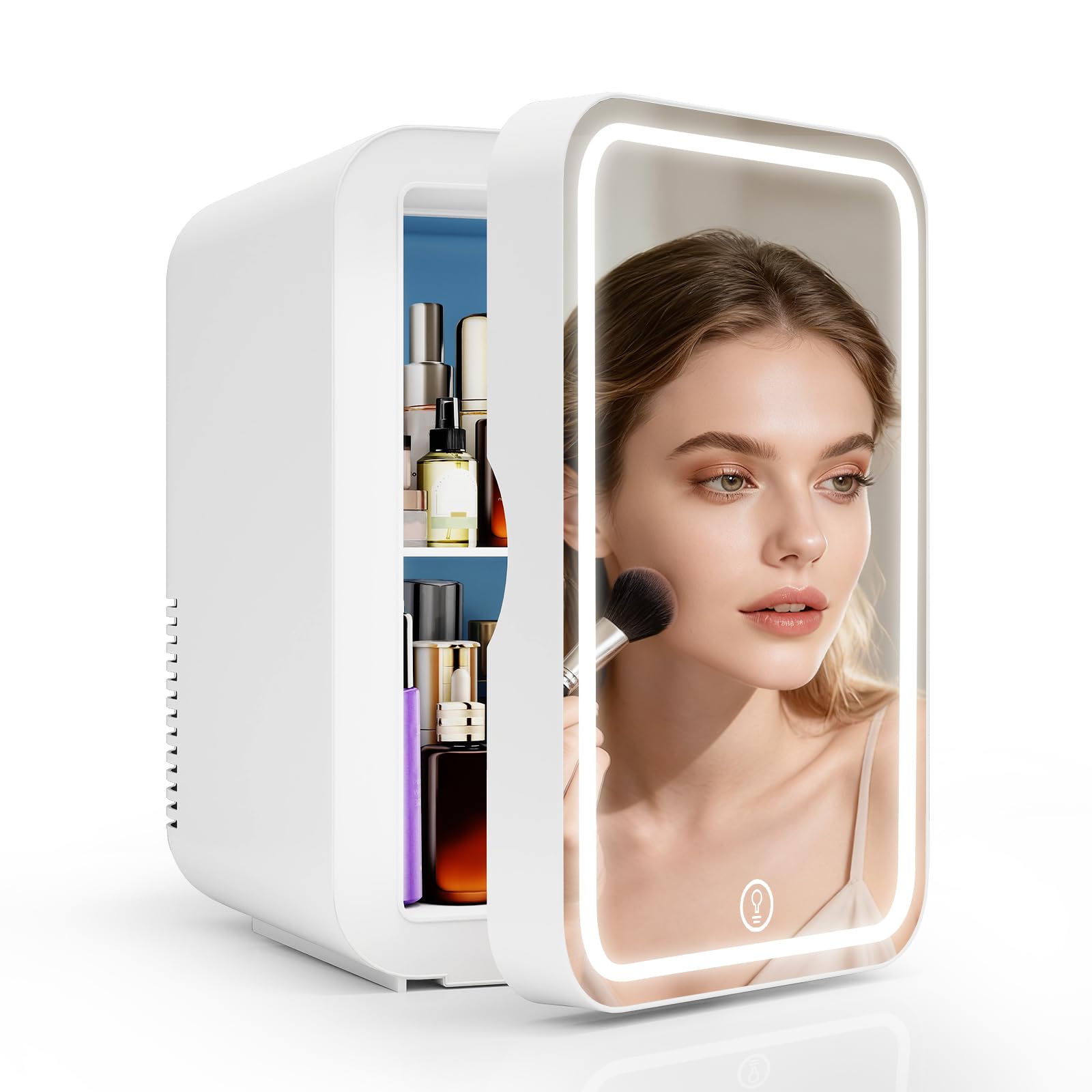 Mini Réfrigérateur 12L avec Miroir LED, Thermoelectrique Chauffe & Refroidisseur 100-240V AC / 12V DC pour Voiture, Bureau, Dortoir