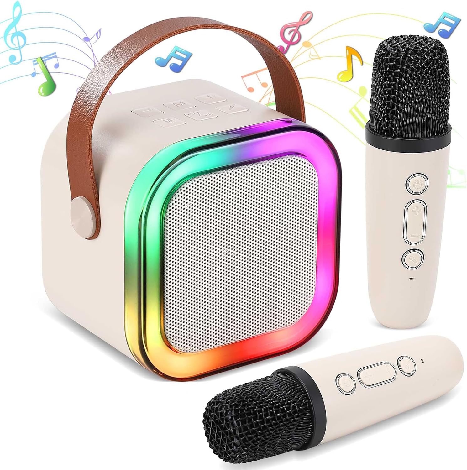 Karaoké Bluetooth avec 2 microphones sans fil et LED pour enfants et adultes, cadeau d'anniversaire.