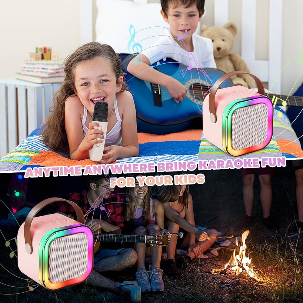Karaoké Bluetooth avec 2 microphones sans fil et LED pour enfants et adultes, cadeau d'anniversaire.