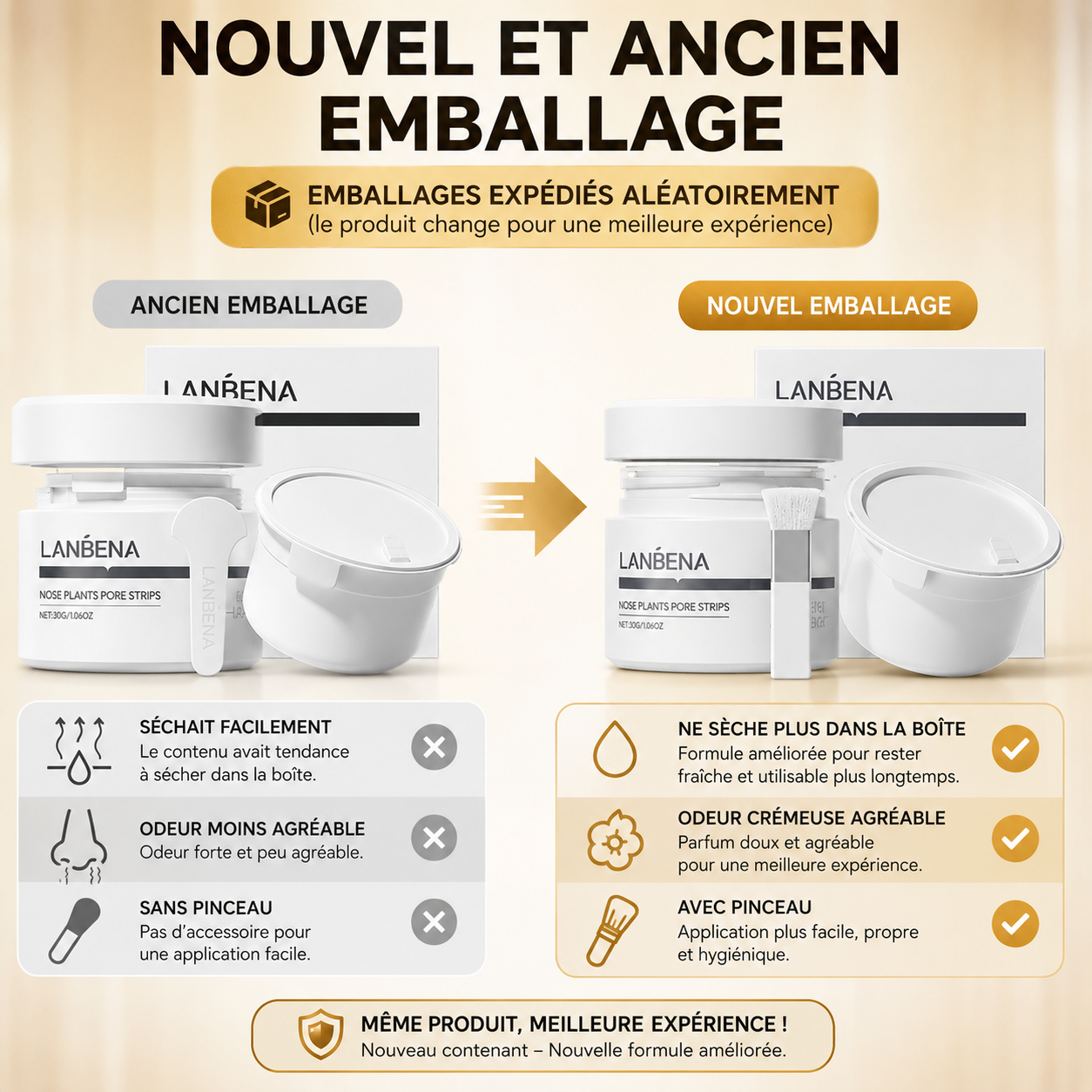 LAMBÉNA Crème + 60 Bandes - Masque pour éliminer les points noirs sur le visage et le nez