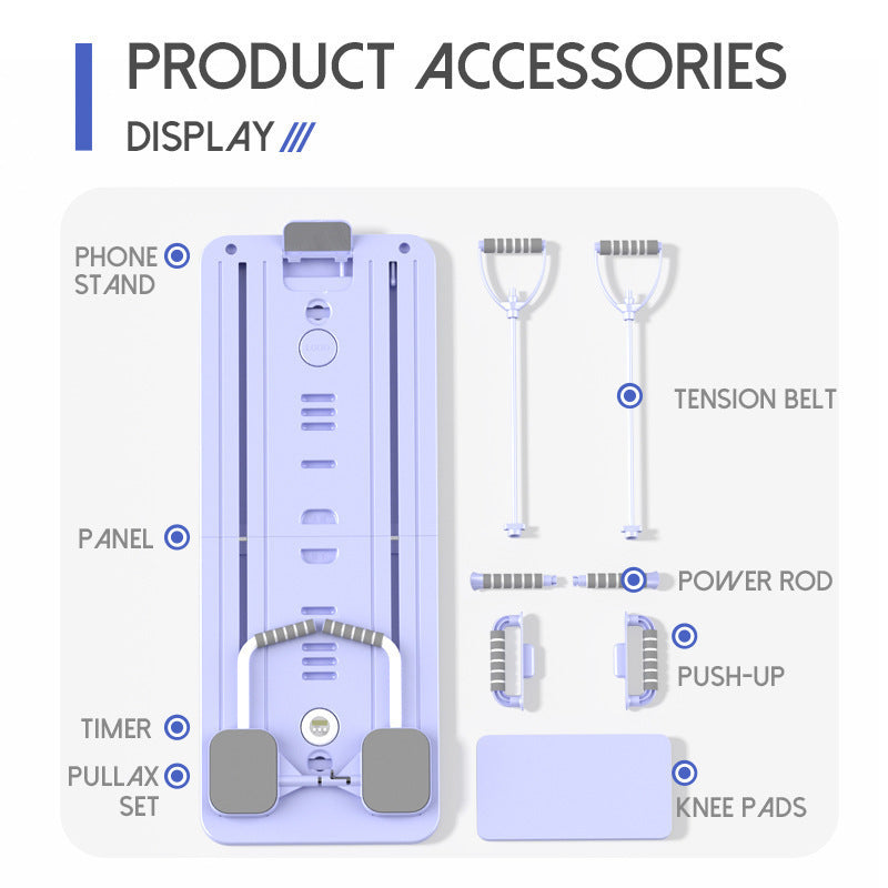 Abdos Pilates 8 en 1 - Portable - Entraîneur Abdos/Core avec Rouleau Auto-Rebond, Bandes de Résistance & Planche Réglable - Fitness Domicile