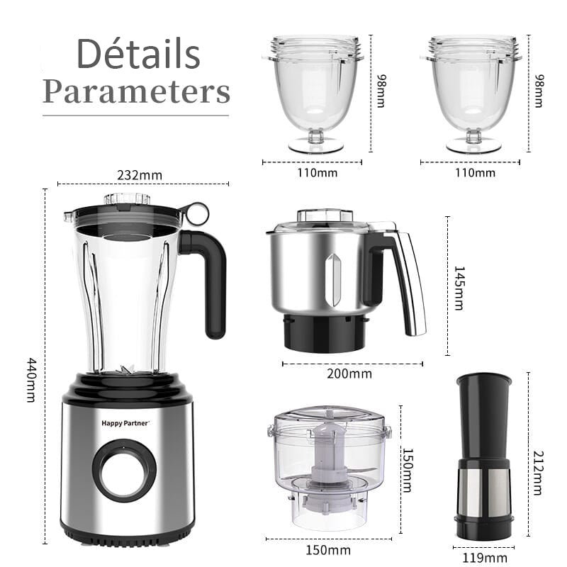 Mixeur 6-en-1 Mixeur multifonctionnel en plastique HAPPY PARTNER