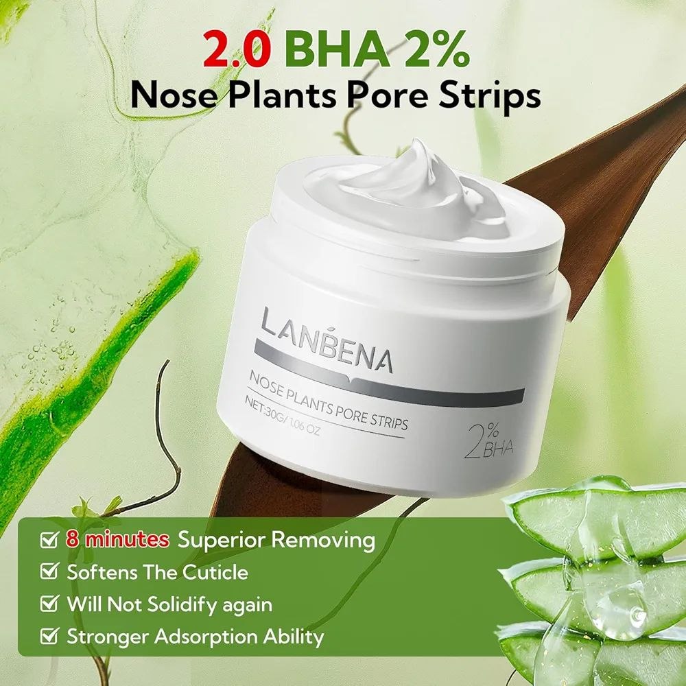 LAMBÉNA Crème + 60 Bandes - Masque pour éliminer les points noirs sur le visage et le nez