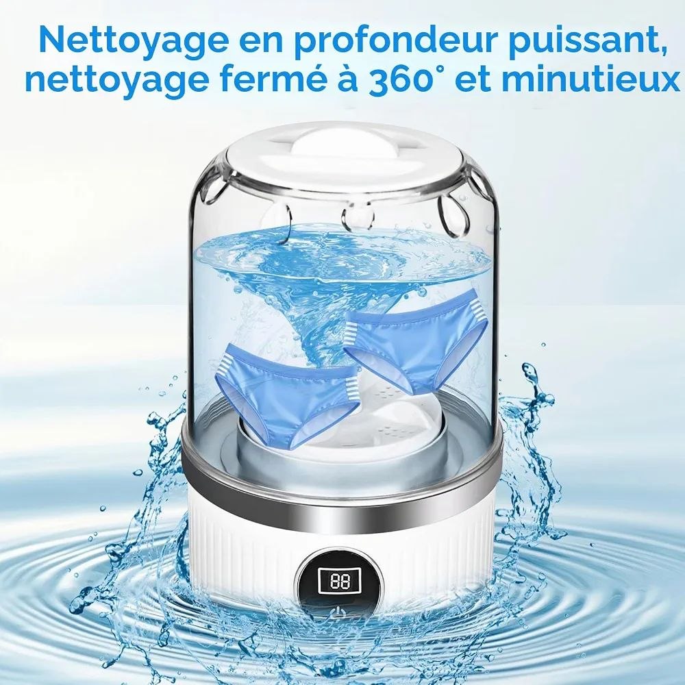 Mini machine à laver sans fil rechargeable 1,2L pour sous-vêtements, soutien-gorge, chaussettes etc.