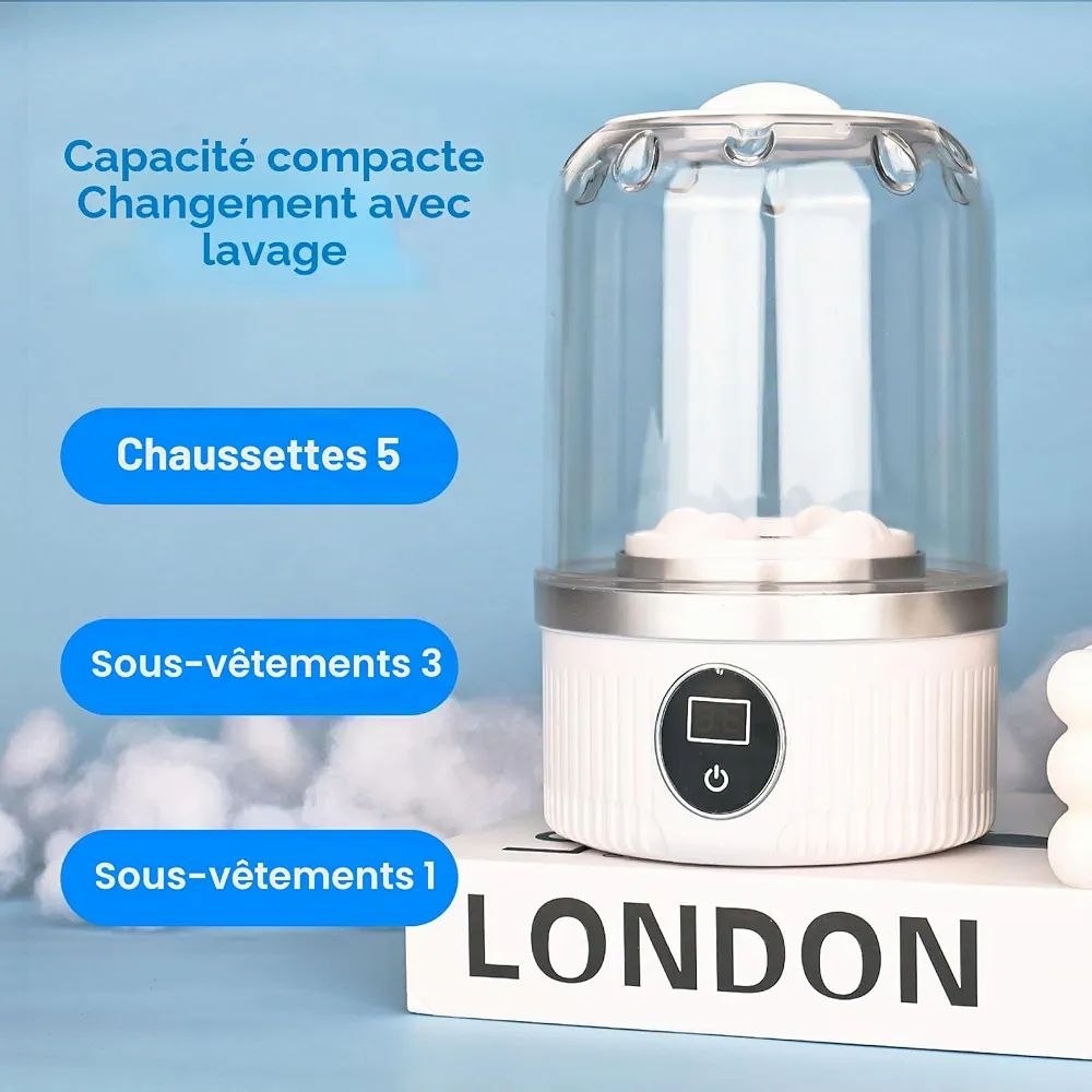 Mini machine à laver sans fil rechargeable 1,2L pour sous-vêtements, soutien-gorge, chaussettes etc.