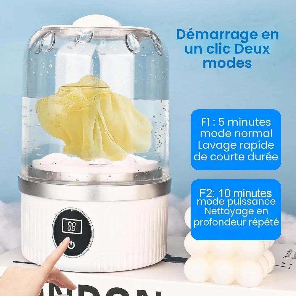 Mini machine à laver sans fil rechargeable 1,2L pour sous-vêtements, soutien-gorge, chaussettes etc.