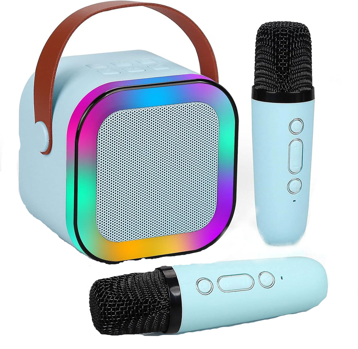 Karaoké Bluetooth avec 2 microphones sans fil et LED pour enfants et adultes, cadeau d'anniversaire.